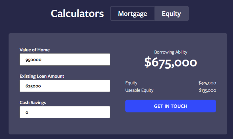 Meta Financial Solutions useable equity calculator